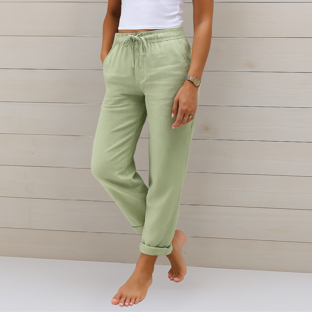 Maylora | Pantalones de lino relajados con cordón