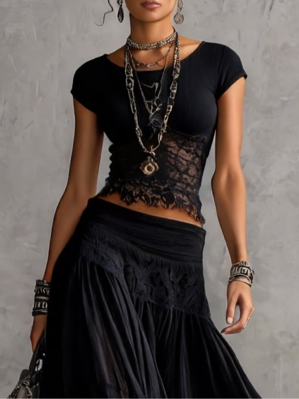 Juliette | Conjunto de encaje y falda plisada de muselina — foto 3