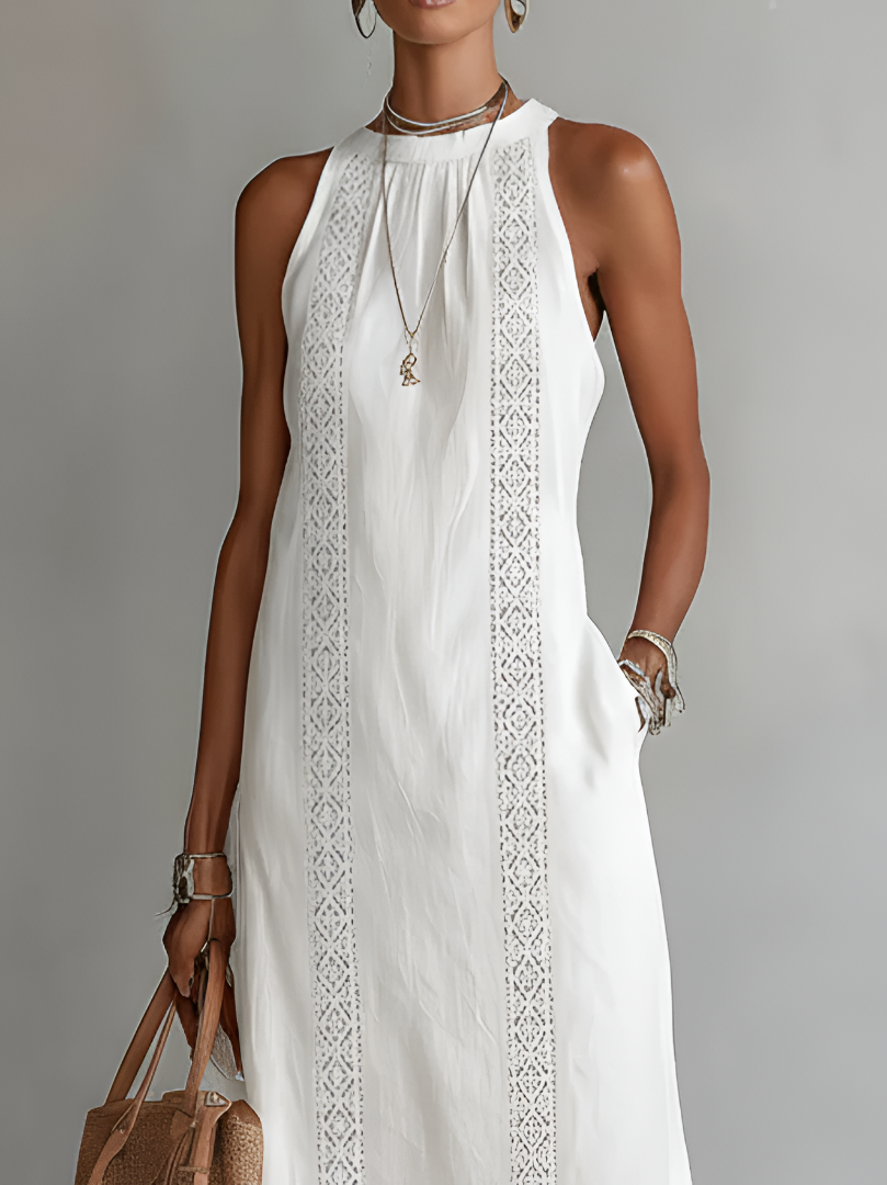 Angeles - Vestido midi de lino con cuello mao