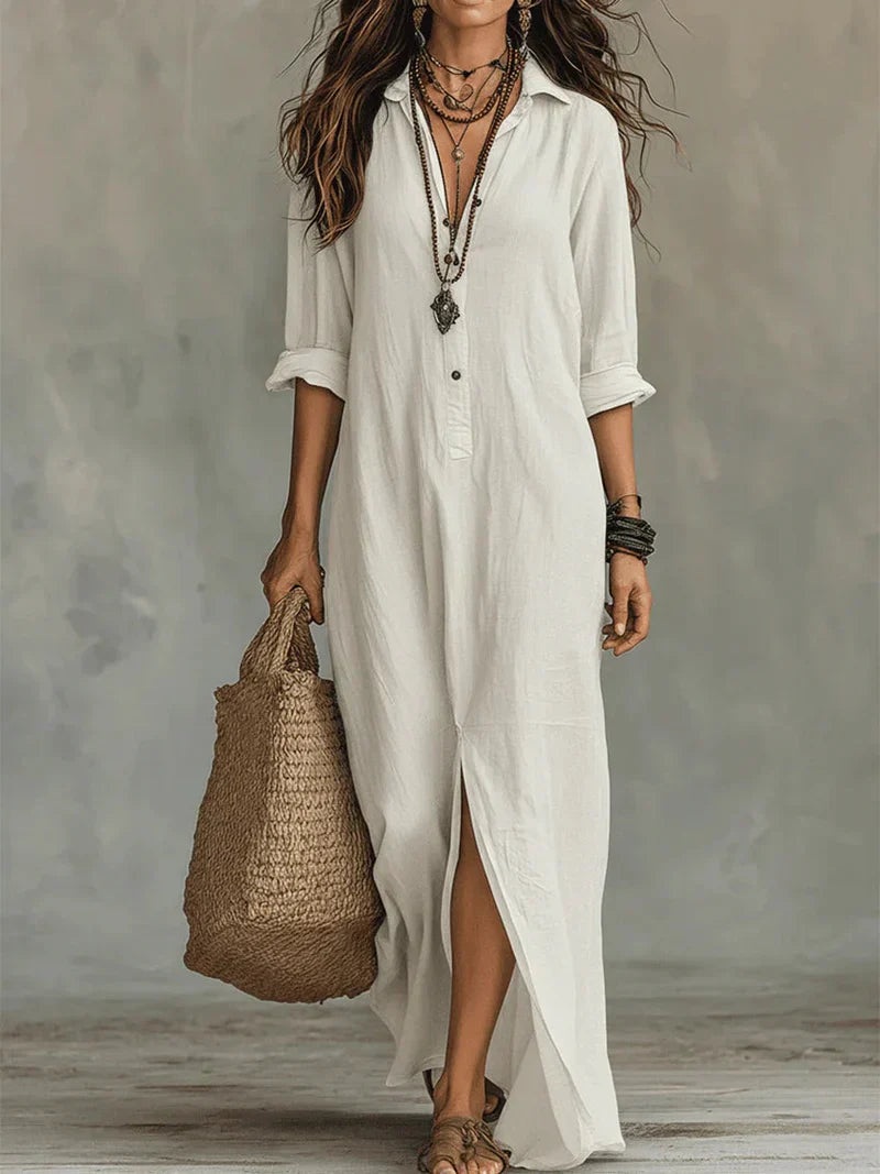 Céline | Vestido Maxi Negro Holgado con Botones — foto 2