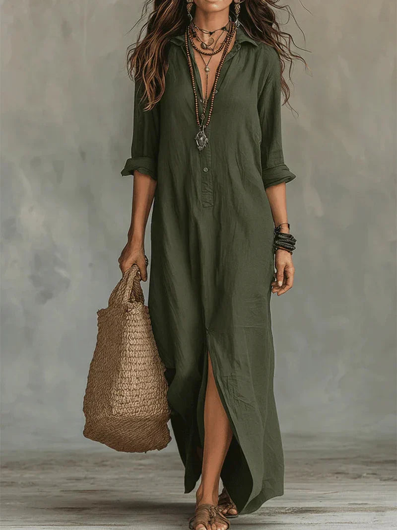 Sofía | Vestido Camisa Largo con Abertura