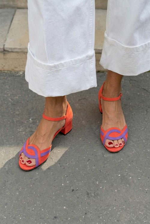 Sandalias peep-toe de ante con correa de tobillo y tacón de bloque [Pre-venta]
