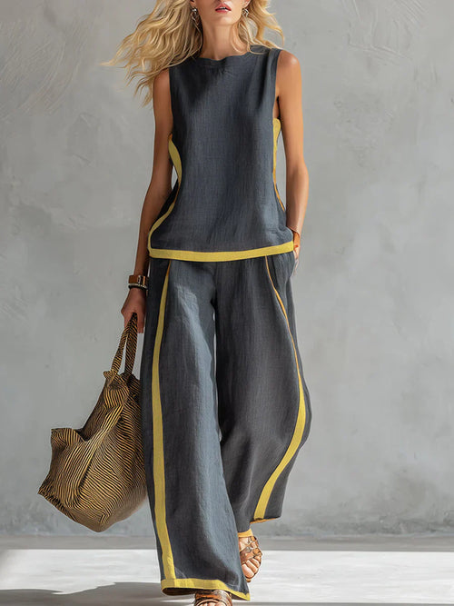 Ursula – Conjunto de chaleco y pantalón chic-desenfadado con acabados bicolores