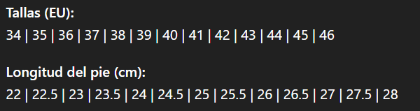 Tabla de tallas