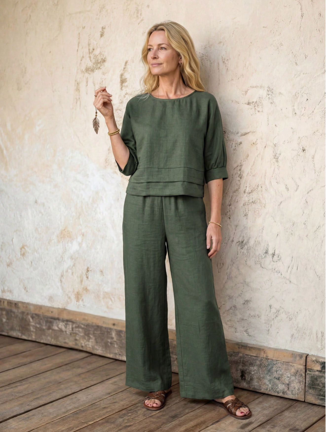 Conjunto Lino Sienna · Top y Pantalón