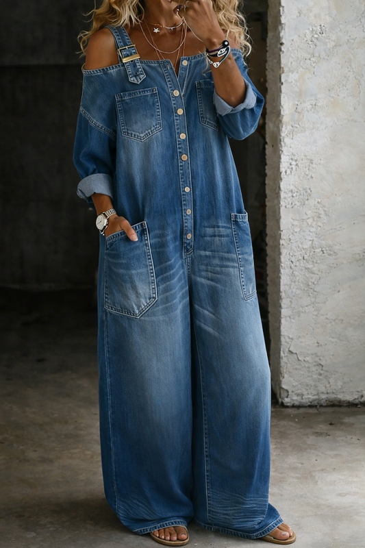 Stefania | Camisa de denim con hombros descubiertos