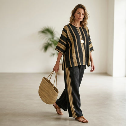 Tamara – ultra-comfortable oversized striped top and relaxed fit linen trousers