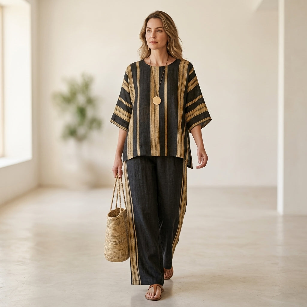 Tamara – ultra-comfortable oversized striped top and relaxed fit linen trousers