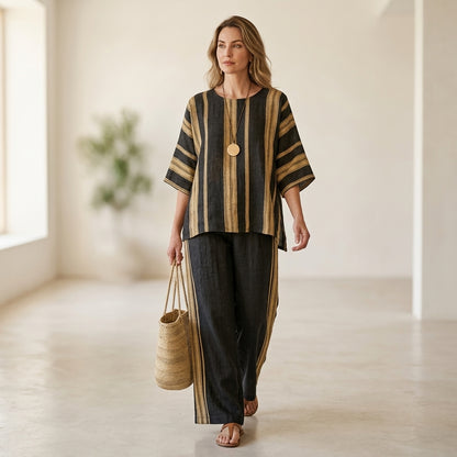 Tamara – ultra-comfortable oversized striped top and relaxed fit linen trousers