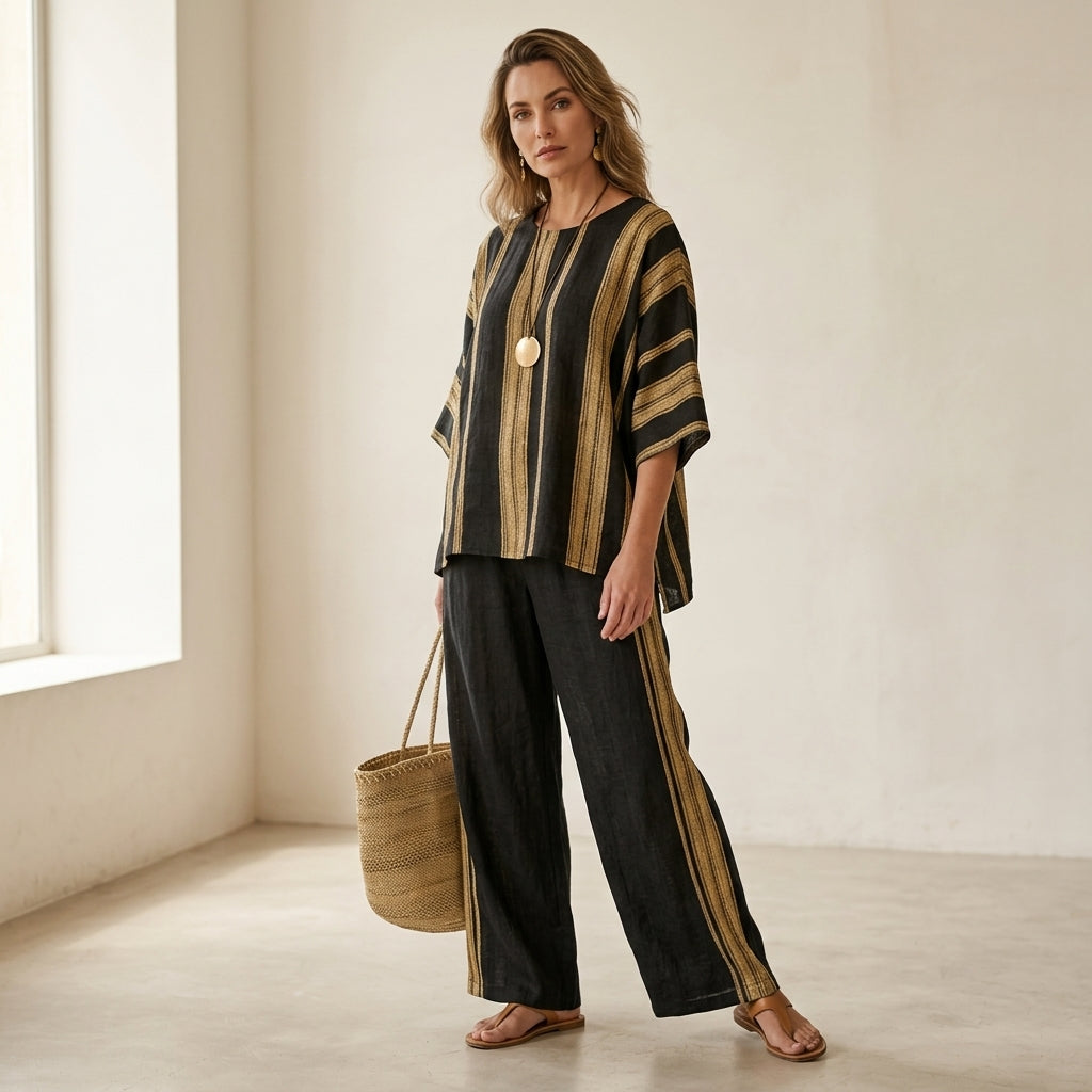 Tamara – ultra-comfortable oversized striped top and relaxed fit linen trousers