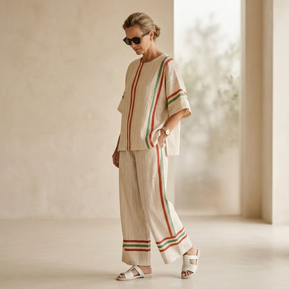Noemi – Boho print blouse, combined with comfortable loose-fitting trousers