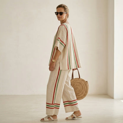 Noemi – Boho print blouse, combined with comfortable loose-fitting trousers