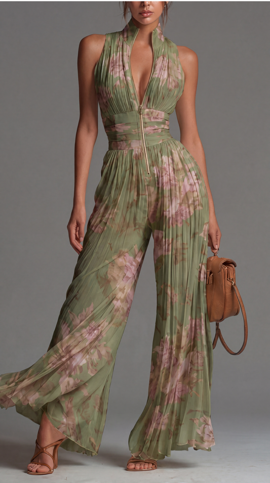 Mono Emma Velvet| Mono de chiffon plisado en verde