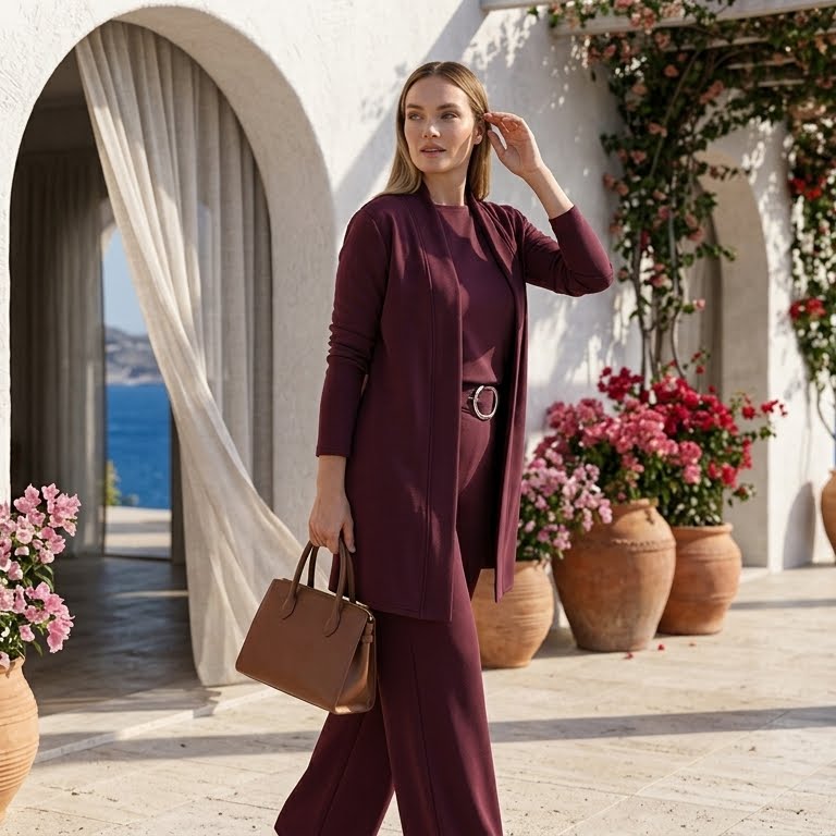 María – 3-teiliges Set aus langem Cardigan, Top und Hose
