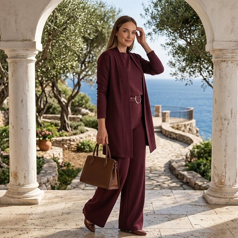 María – 3-teiliges Set aus langem Cardigan, Top und Hose