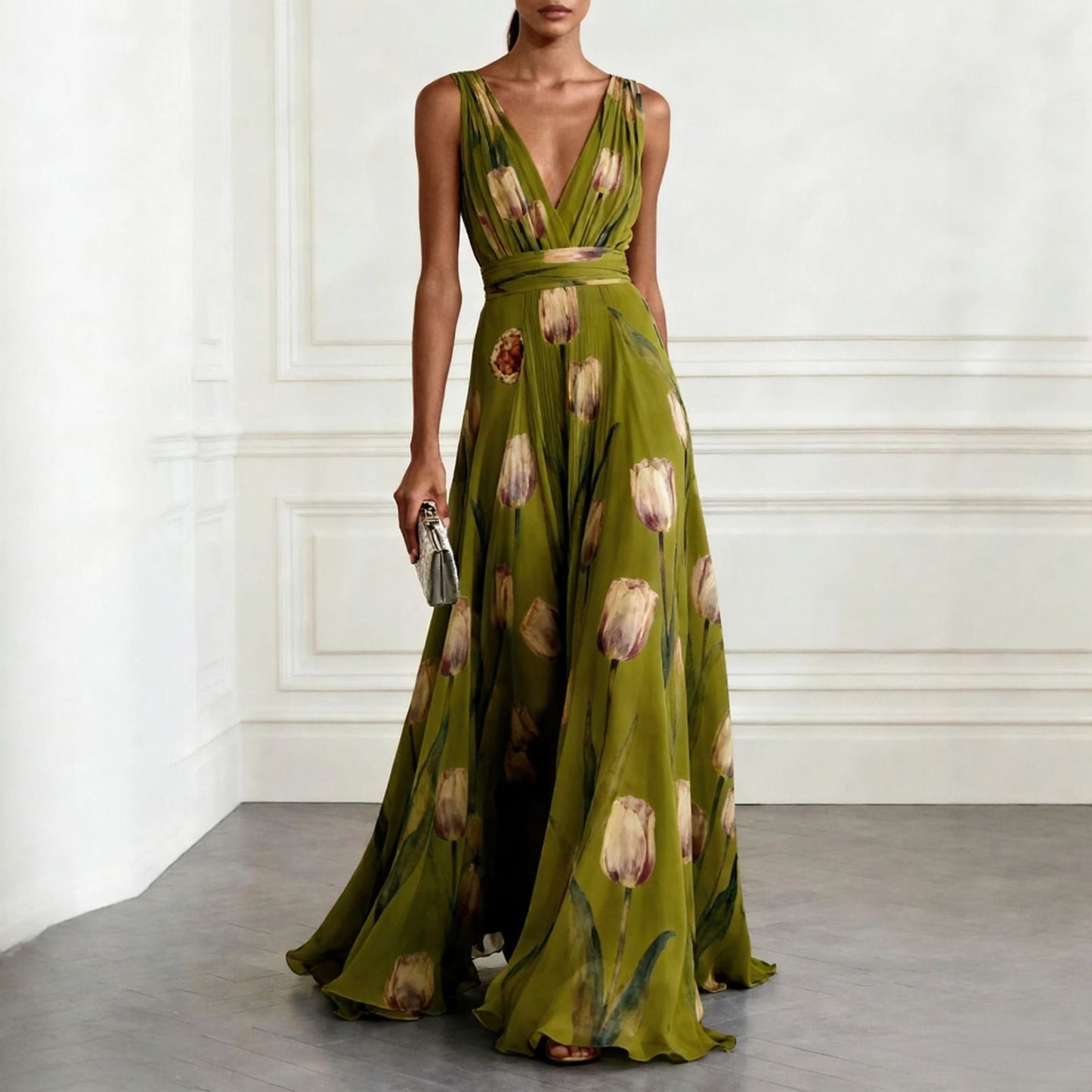 Aura | Vestido Largo Fluido con Escote en V