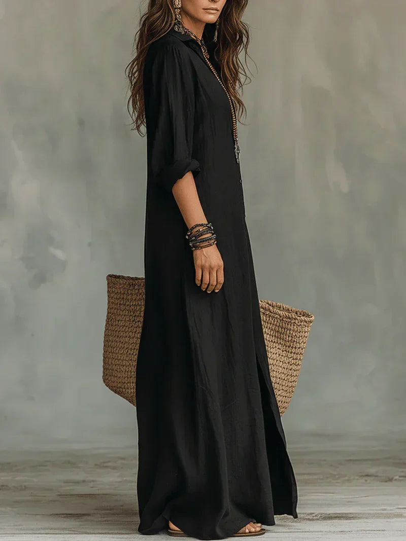 Céline | Vestido Maxi Negro Holgado con Botones — foto 4