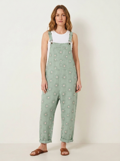 Margot | Jardineros de lino color menta con estampado de margaritas