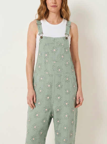 Margot | Jardineros de lino color menta con estampado de margaritas