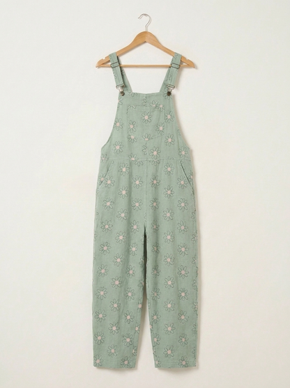 Margot | Jardineros de lino color menta con estampado de margaritas
