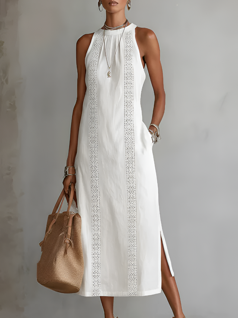Angeles - Vestido midi de lino con cuello mao