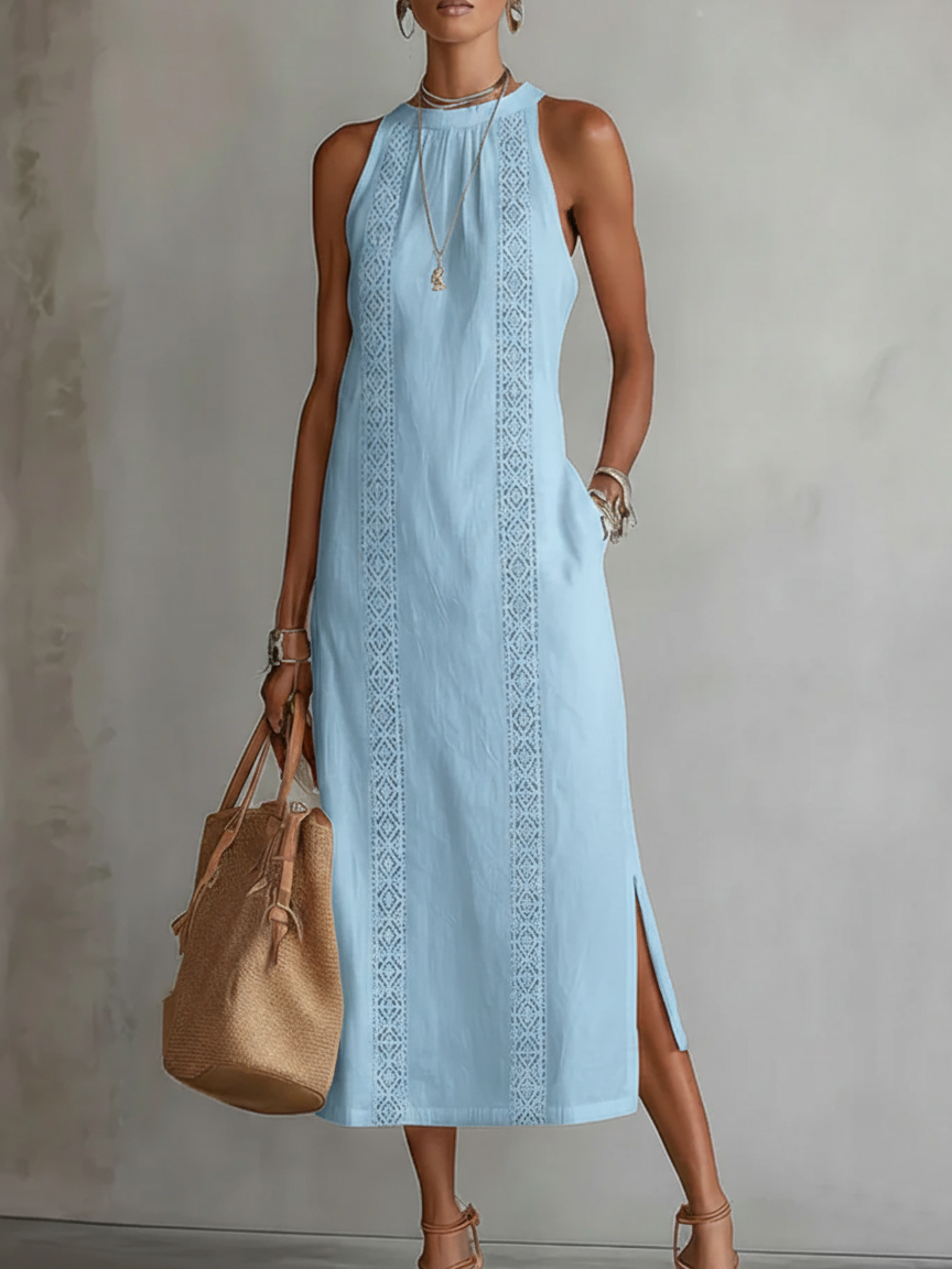 Angeles - Vestido midi de lino con cuello mao