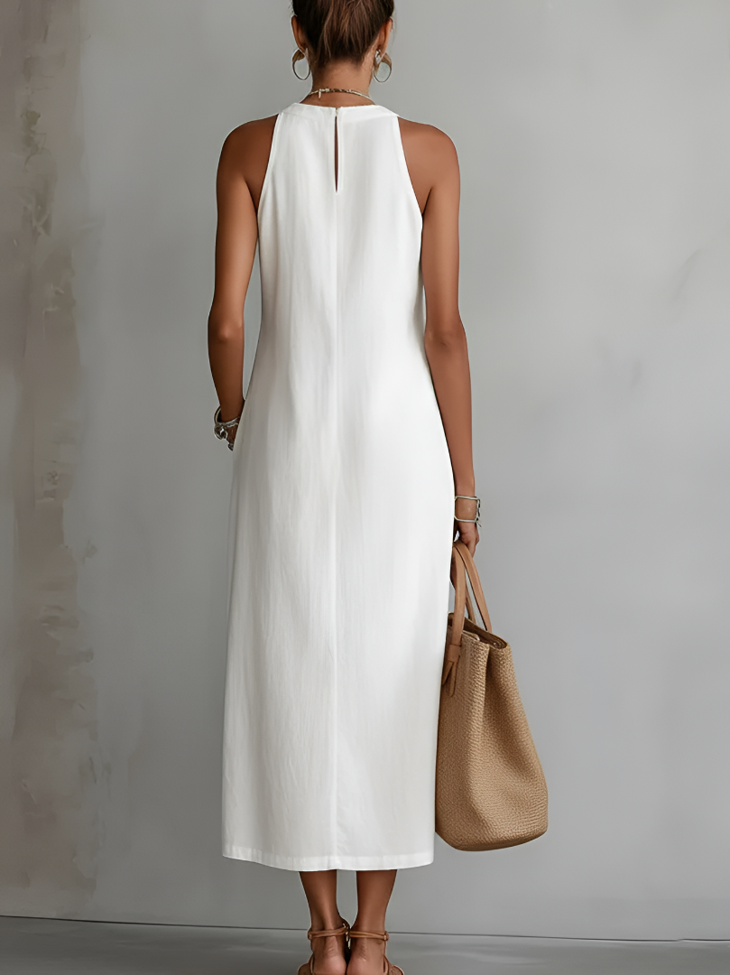 Angeles - Vestido midi de lino con cuello mao