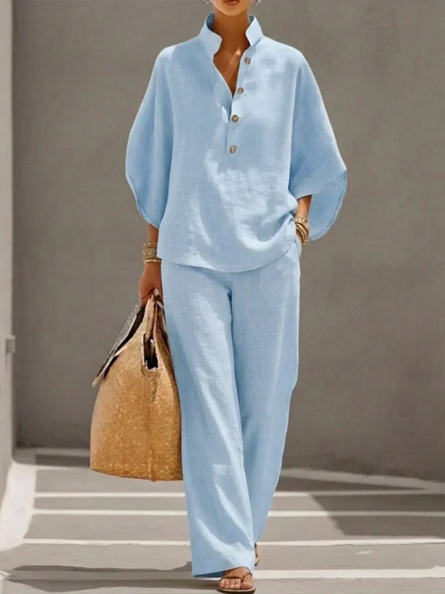 Sophie | Conjunto de lino con mangas murciélago y pantalón ancho — foto 5