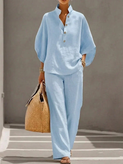 Sophie | Conjunto de lino con mangas murciélago y pantalón ancho — foto 5