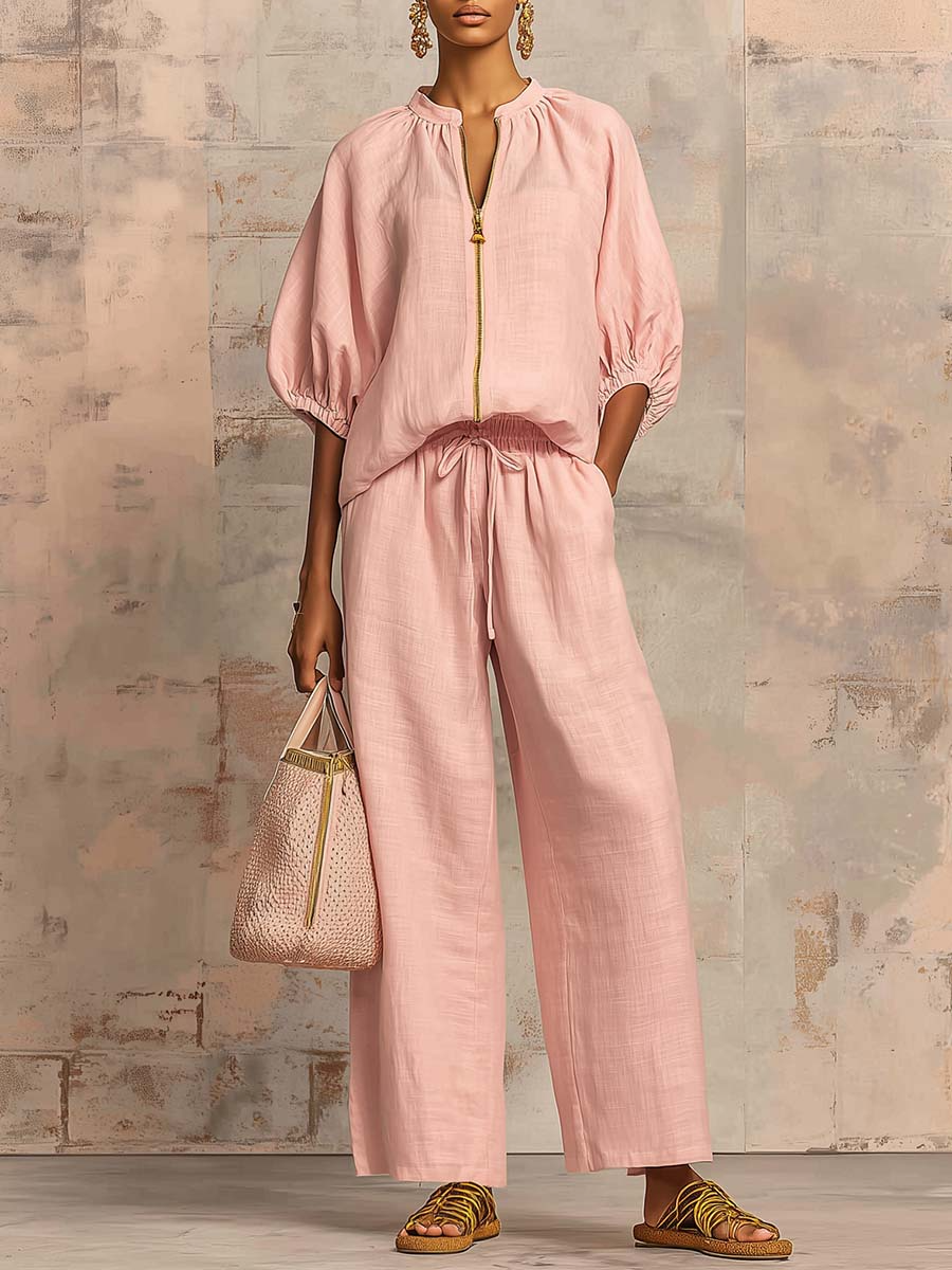 Léonie | Conjunto Elegante de Dos Piezas en Algodón y Lino