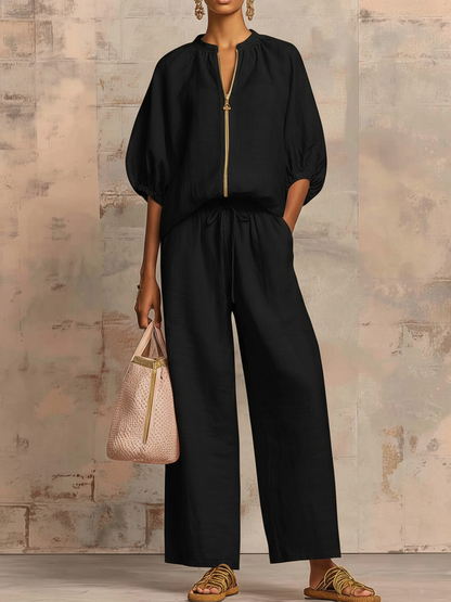 Léonie | Conjunto Elegante de Dos Piezas en Algodón y Lino