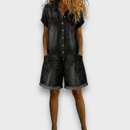 Joan™ | Peto corto de algodón con efecto denim