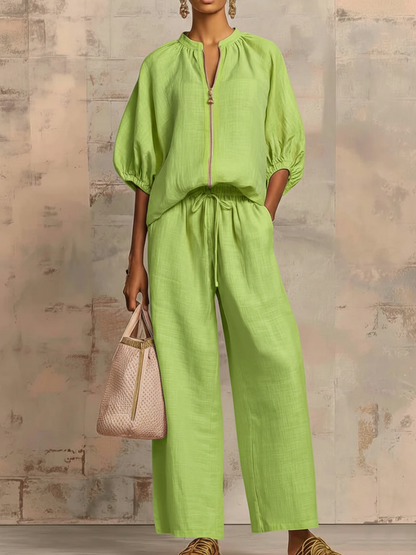Léonie | Conjunto Elegante de Dos Piezas en Algodón y Lino