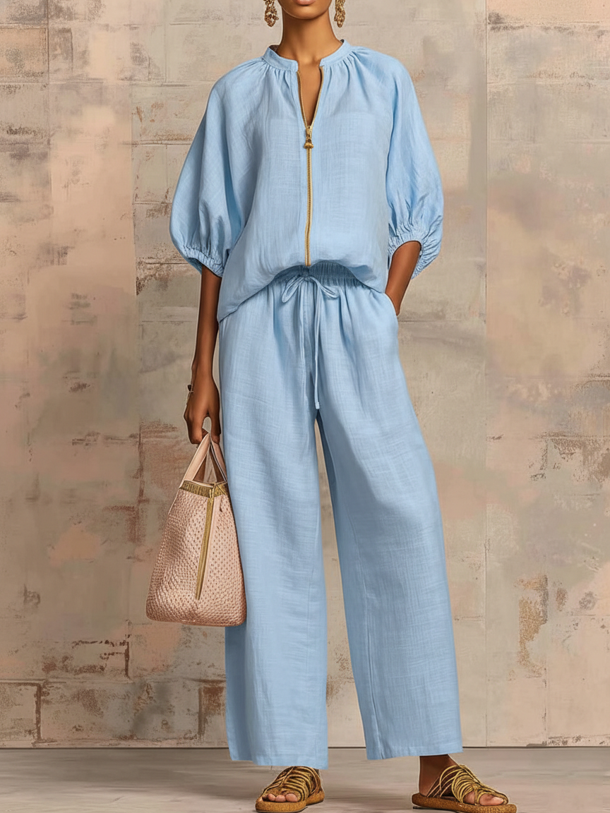 Léonie | Conjunto Elegante de Dos Piezas en Algodón y Lino