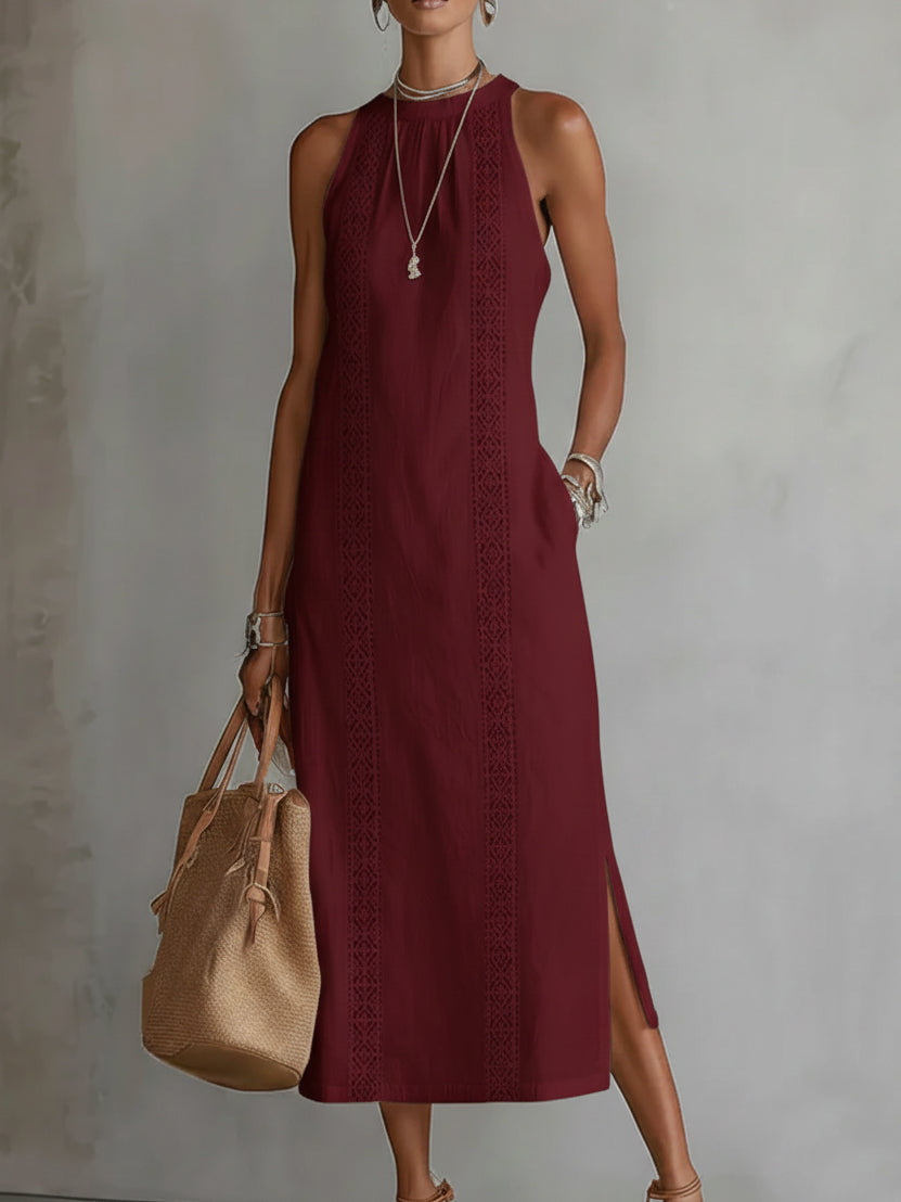 Angeles - Vestido midi de lino con cuello mao