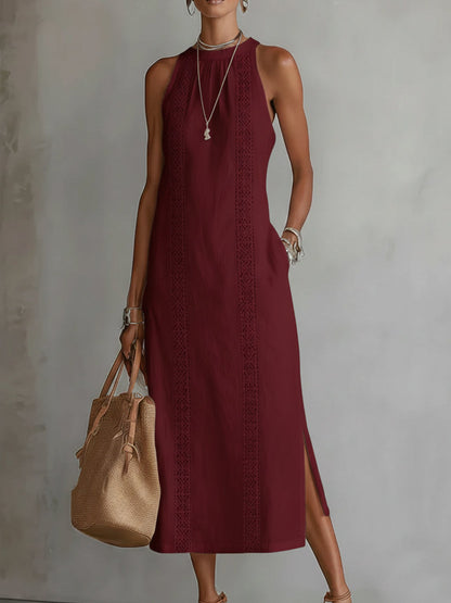 Angeles - Vestido midi de lino con cuello mao