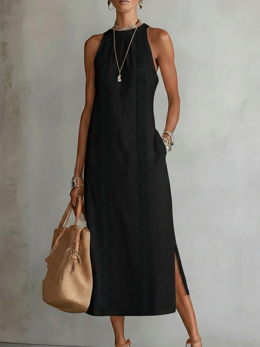Angeles - Vestido midi de lino con cuello mao
